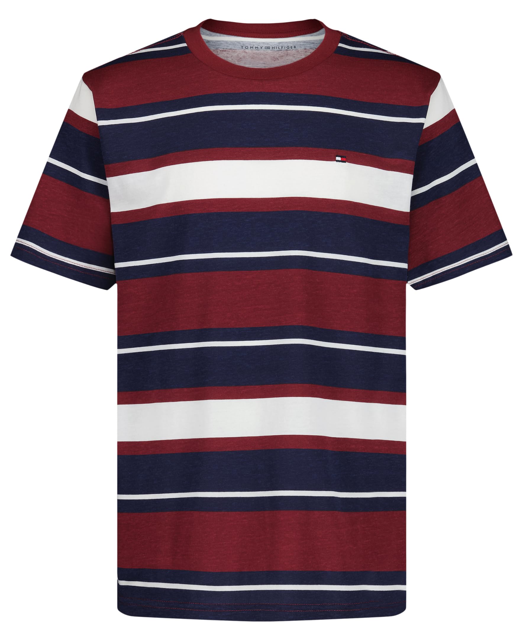 Tommy Hilfiger Boys' Short Sleeve Striped Crew Neck T-Shirt, Soft, Comfortable, Relaxed Fit